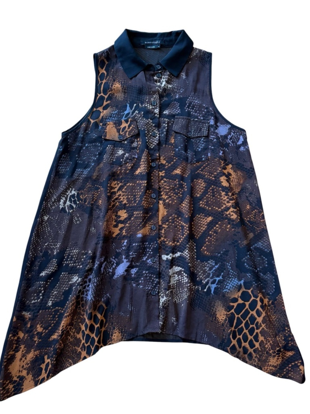BCBGMaxAzria Sheer Snake Print Asymmetrical Tank